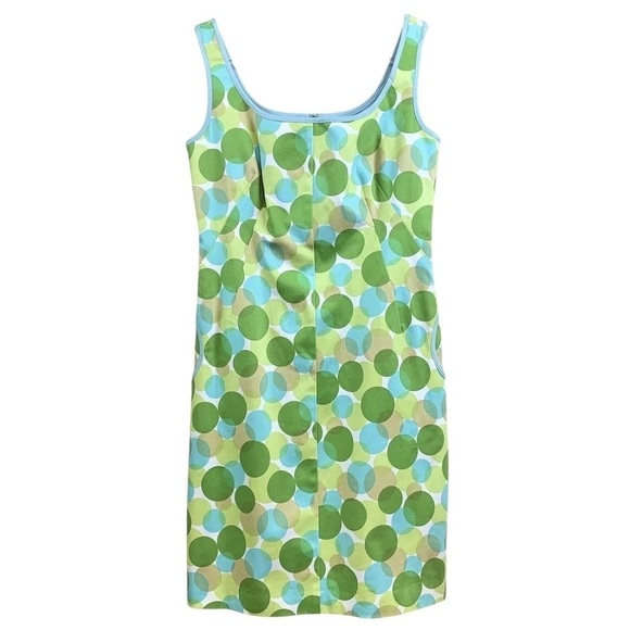 Robin Jordan Polka Dot Circle Print Cotton Sleeveless Dress Blue Green Size 4 - Picture 8 of 8